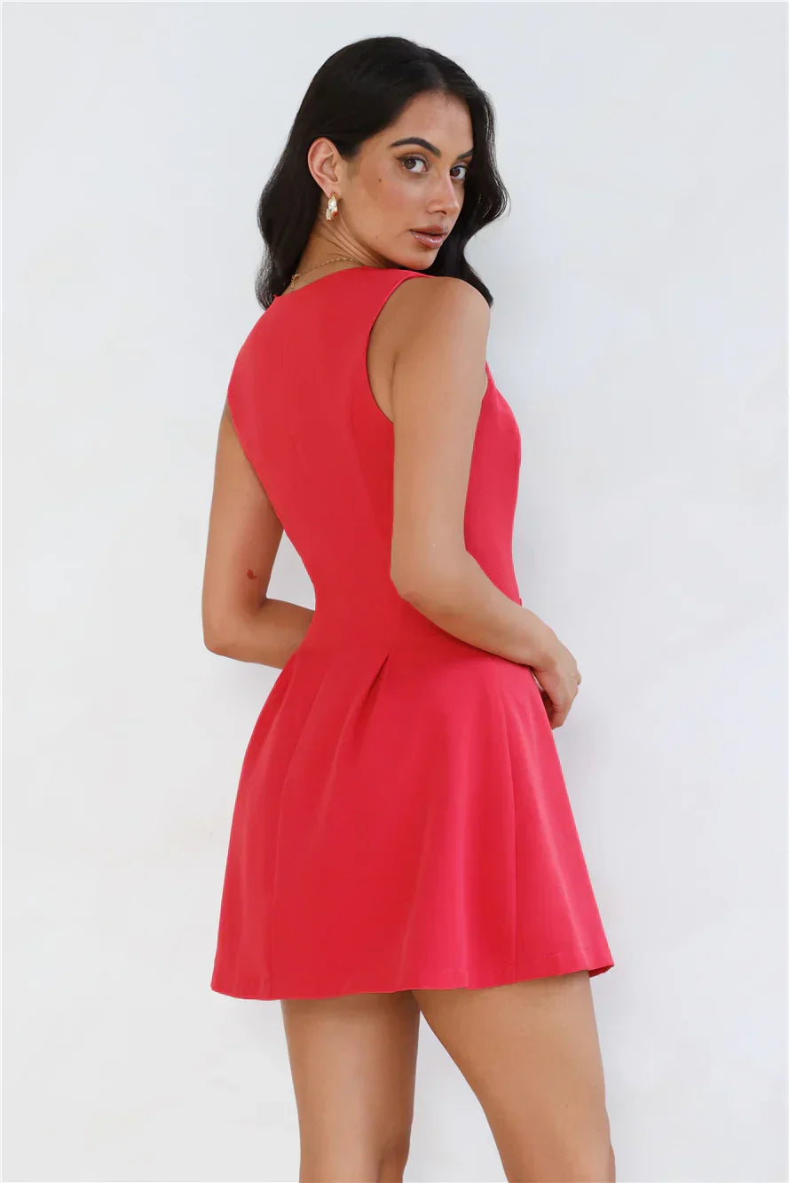 Office Chic Tailored Mini Dress Red
