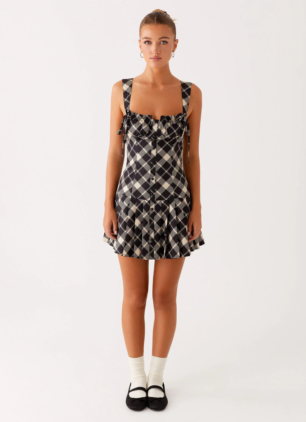 Tuni Mini Dress - Taupe Check