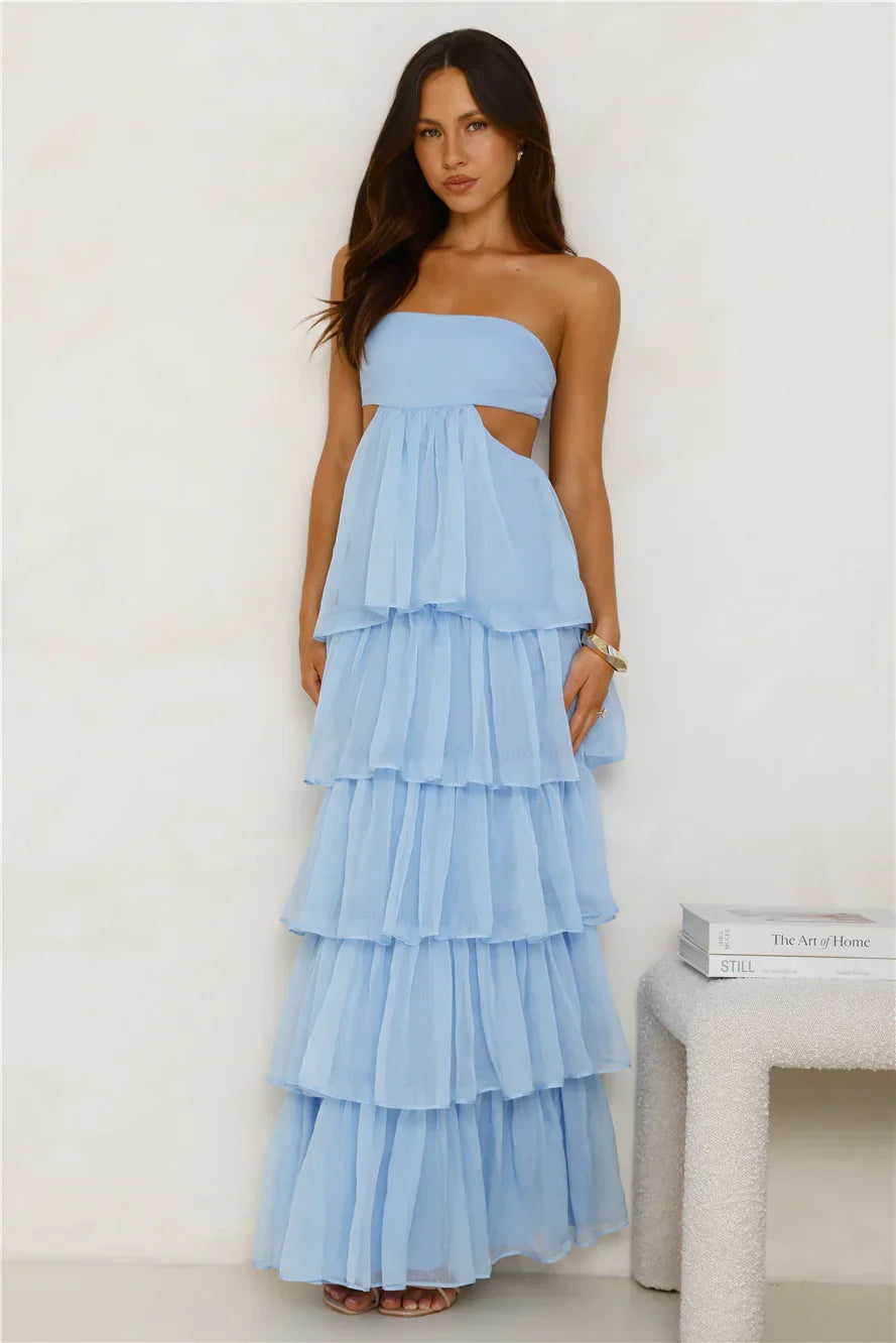 Hello Molly Luxe Mode Strapless Maxi Dress Blue