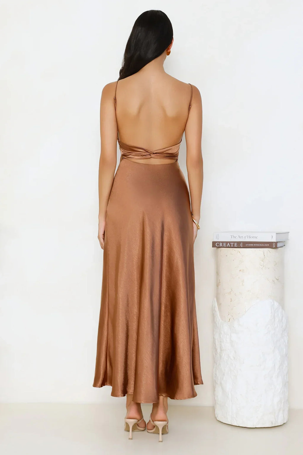 Empire Chic Satin Maxi Dress Chocolate