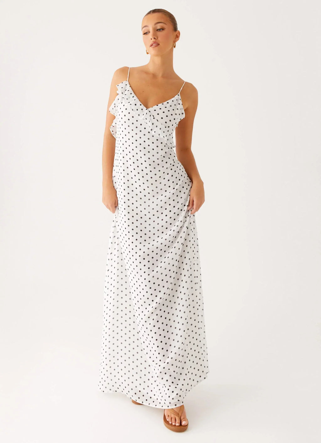 Harri Maxi Dress - White Polka Dot