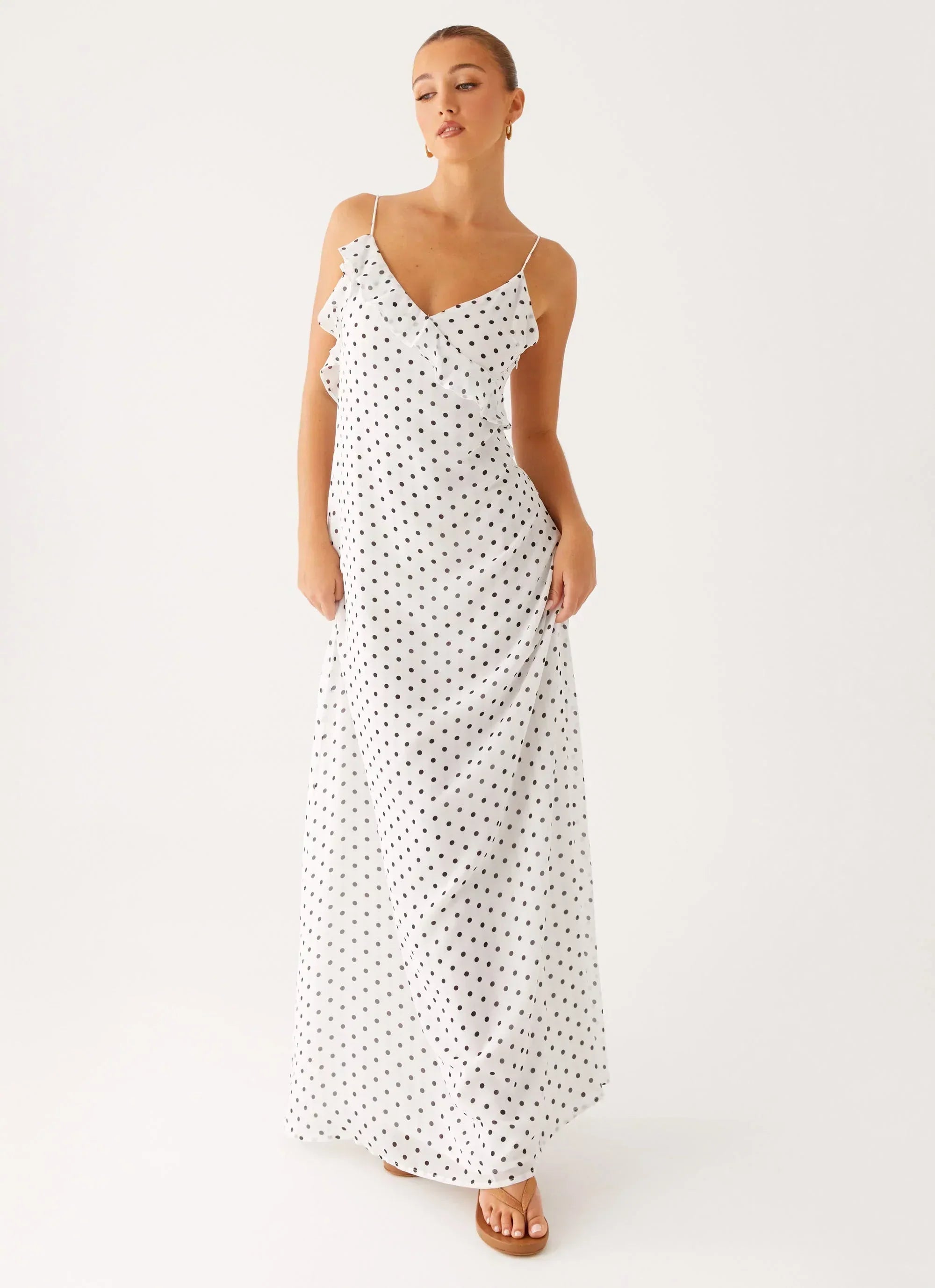 Harri Maxi Dress - White Polka Dot