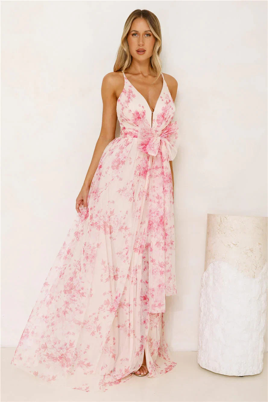 Enchanted Petals Maxi Dress Fuchsia