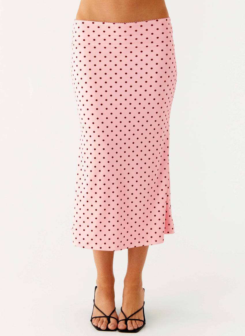 Bahama Low Rise Midi Skirt - Strawberry Dot