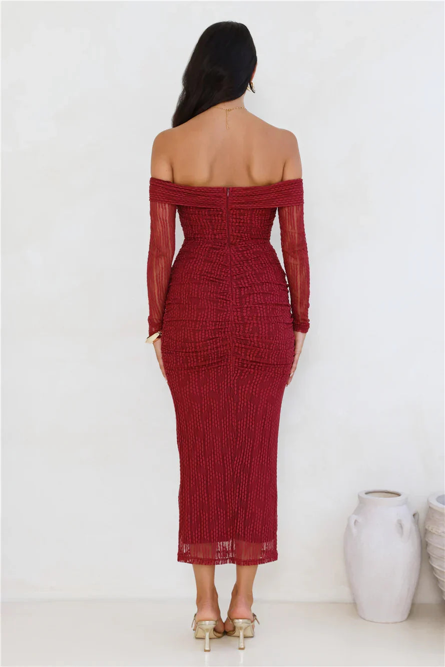 Raegan Mesh Midi Dress Burgundy