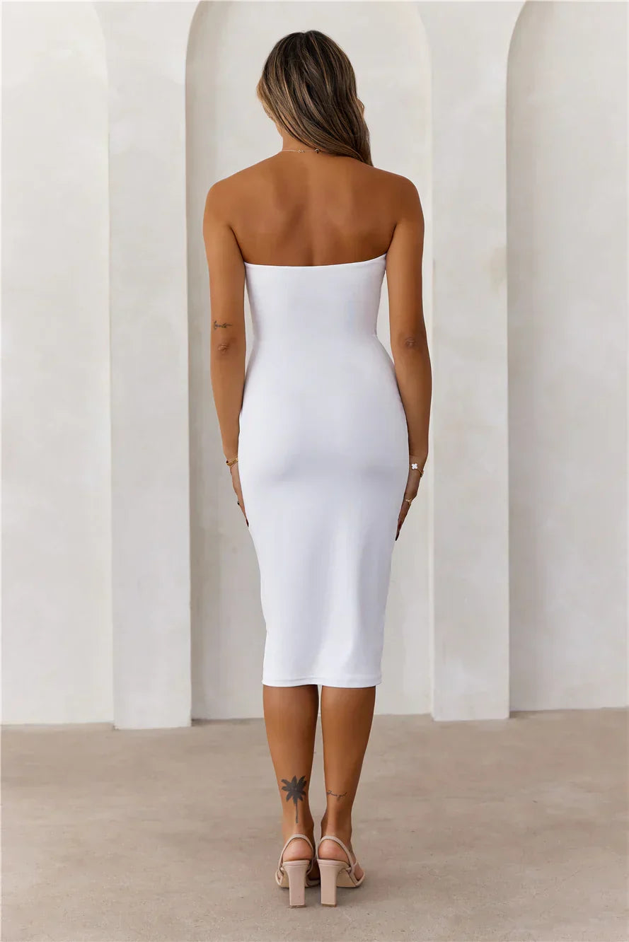 Base  Ultimate Strapless Bodycon Midi Dress White
