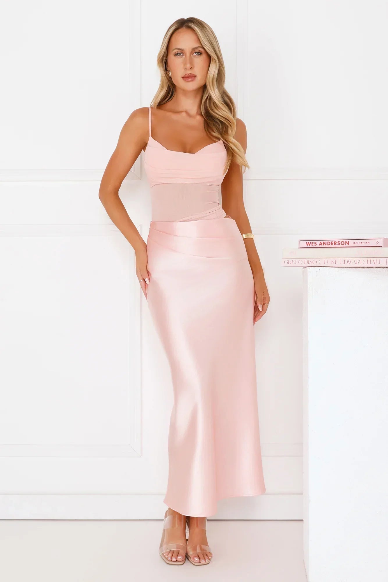 Rule The Glow Satin Mesh Maxi Dress Pink