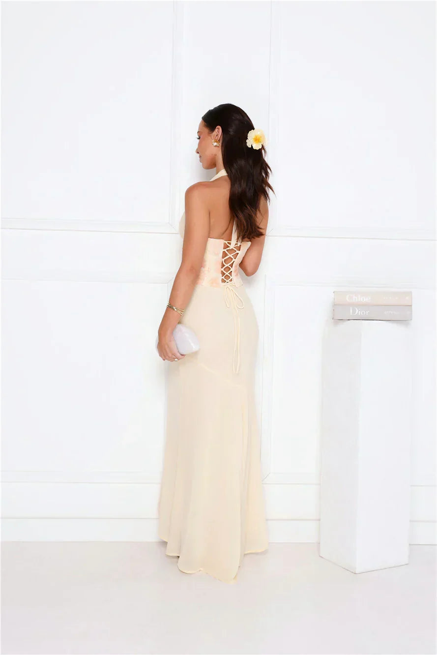 Silver Lining Love Halter Maxi Dress Yellow