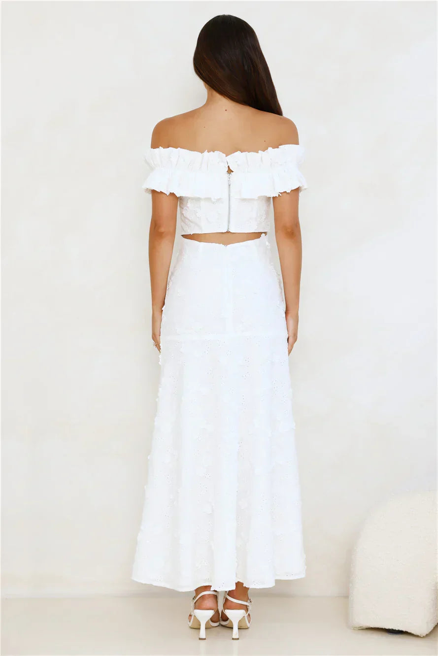 Spring Serenade Off Shoulder Maxi Dress White