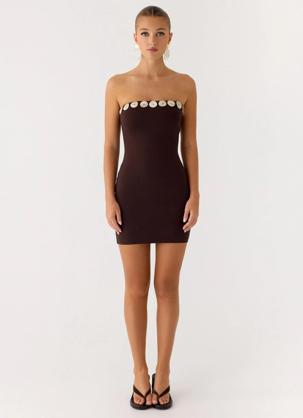 Leroy Button Mini Dress - Chocolate