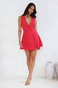 Office Chic Tailored Mini Dress Red