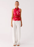 Delany Halter Top - Peach Watermelon Flower