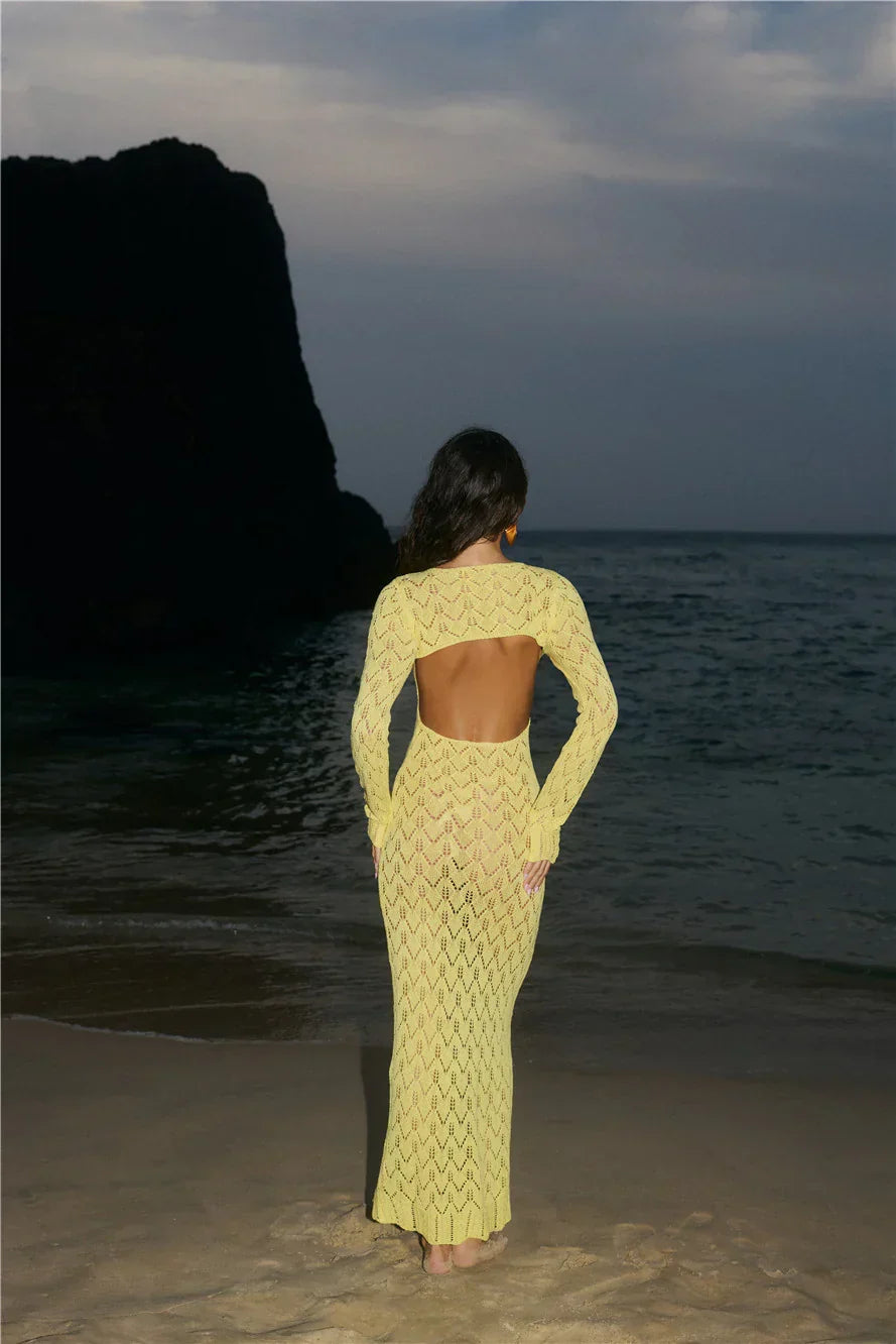 Island Aura Long Sleeve Knit Maxi Dress Yellow