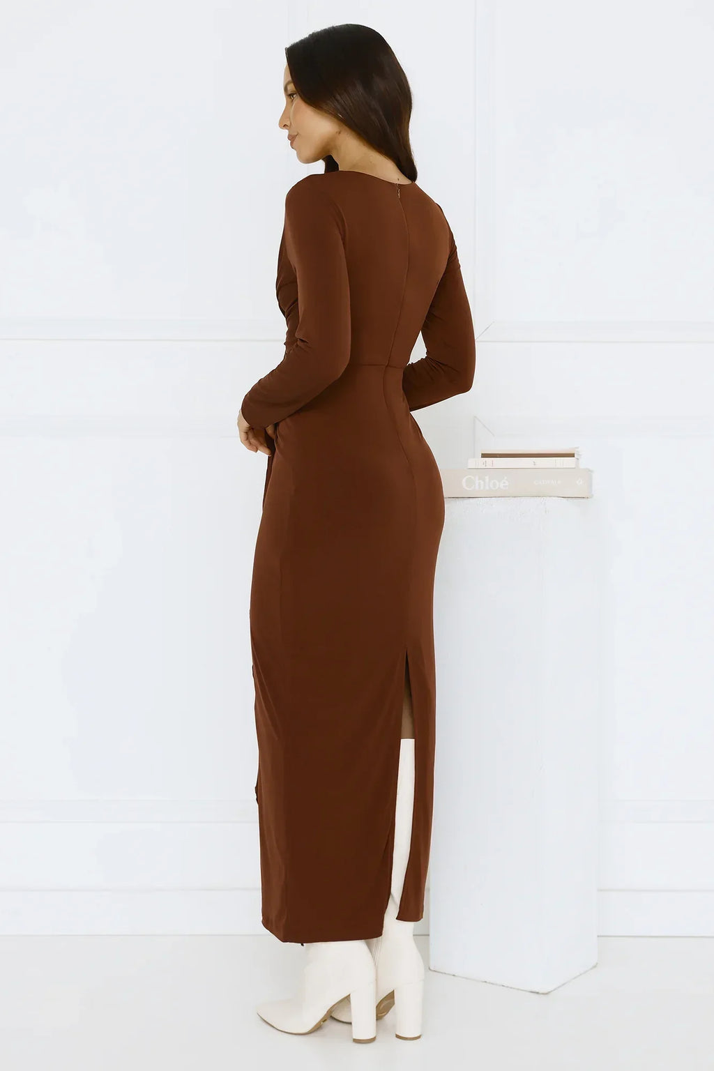 Golden Mirage Long Sleeve Maxi Dress Brown