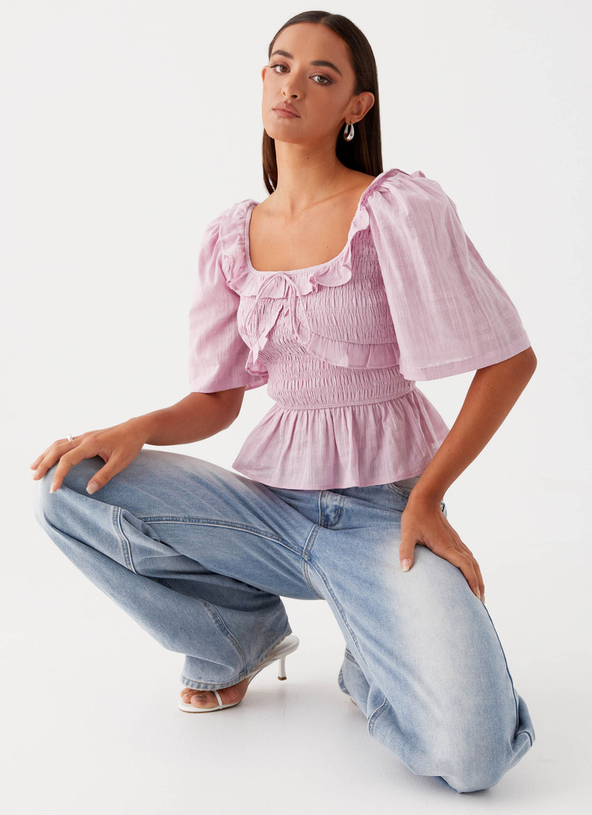 Hidden Gem Shirring Top - Purple