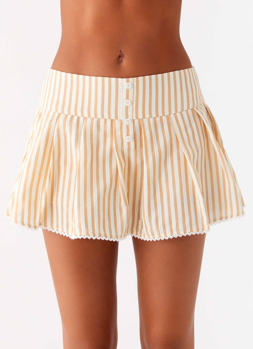 Oliviana Pleated Mini Skort - Taupe Stripe
