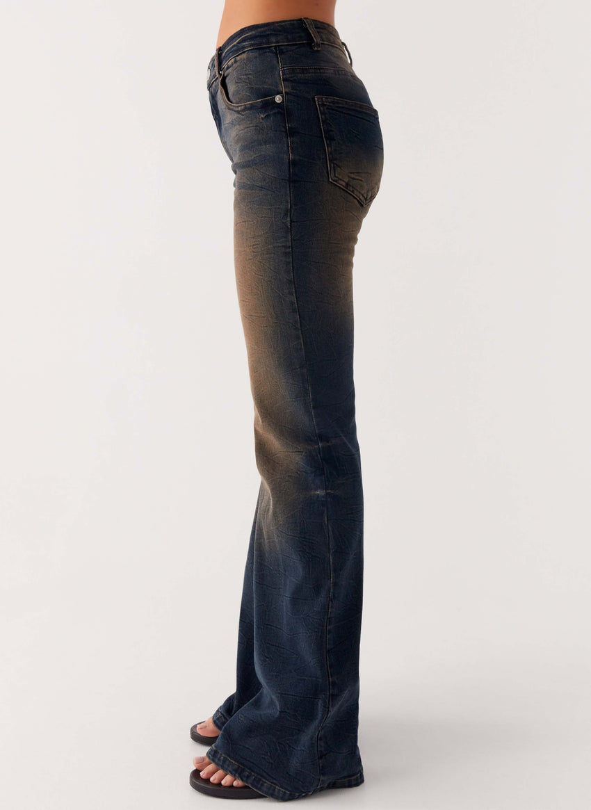 Oregon Flared Denim Jeans - Dirty Black Wash