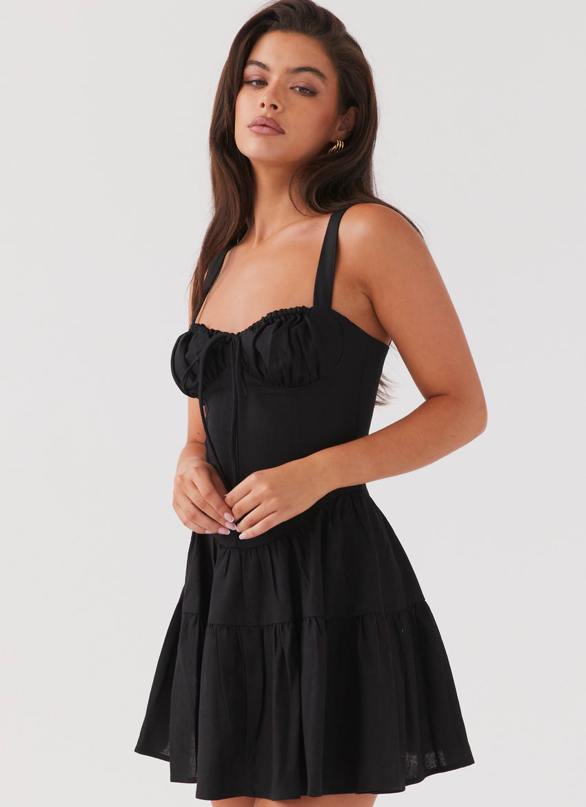 Lucie Linen Mini Dress - Black