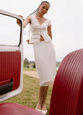 Rina Low Rise Satin Midi Skirt - White