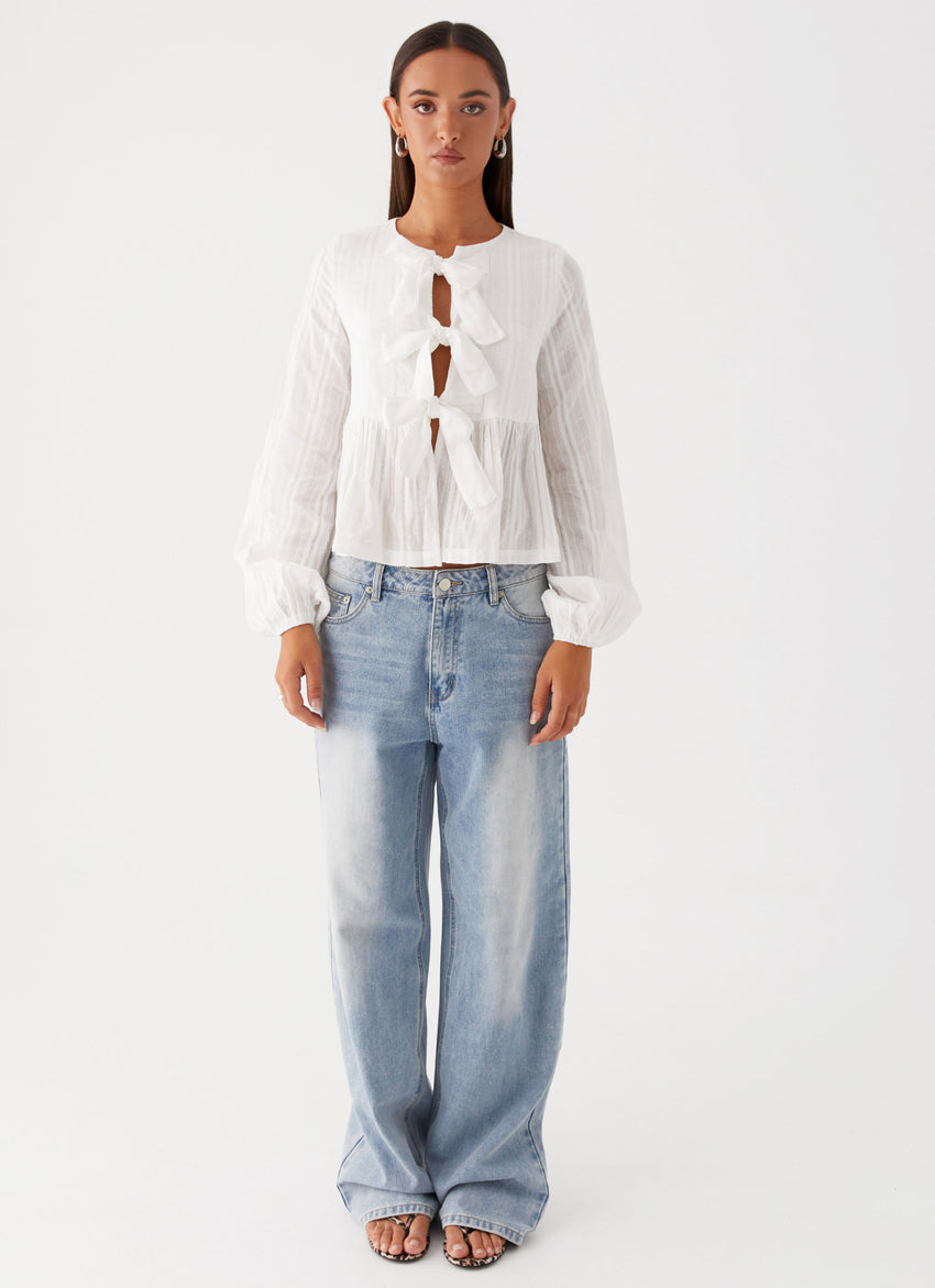 Western Wind Long Sleeve Top - White
