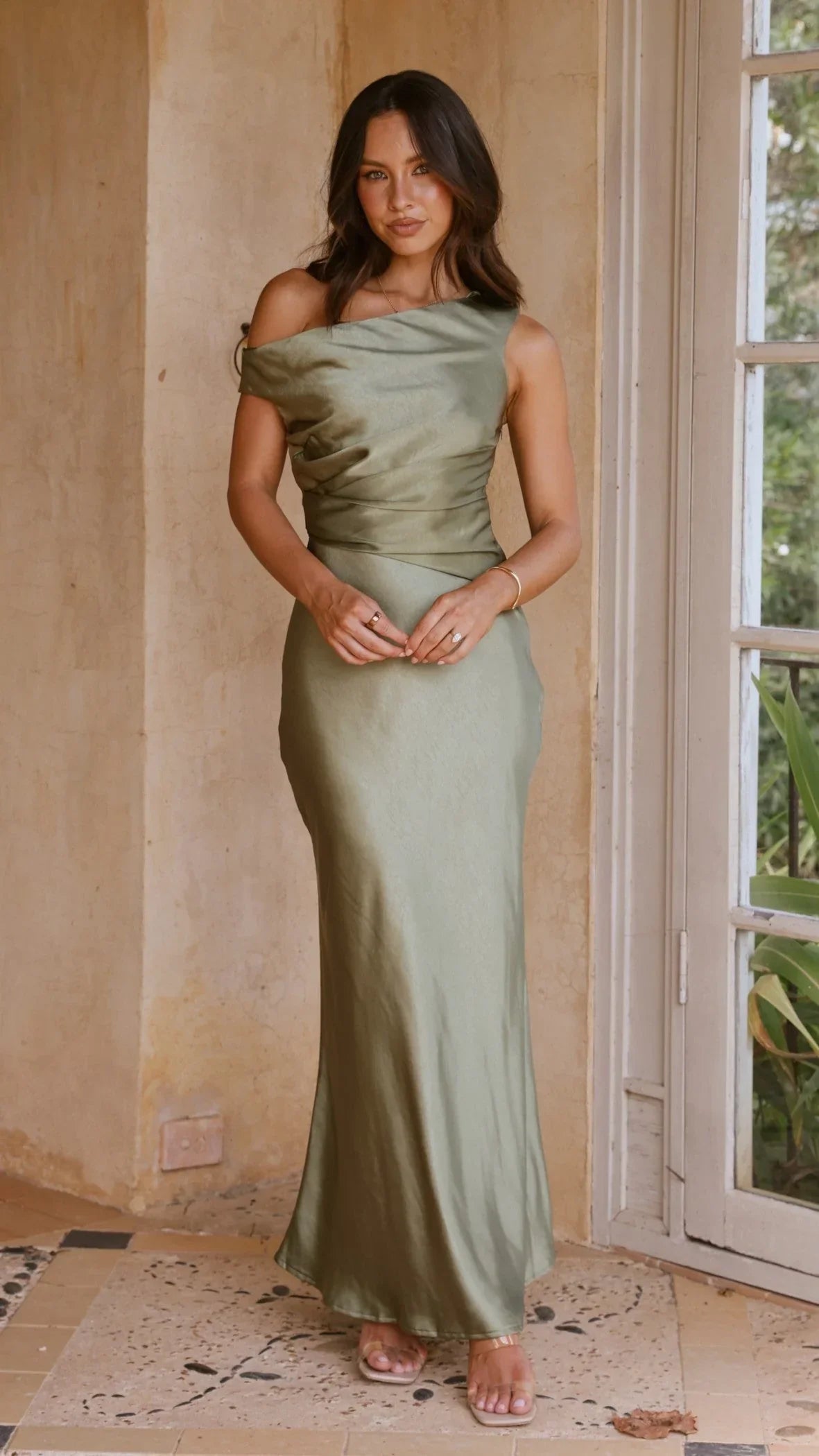 Sage Ruched Maxi Dress