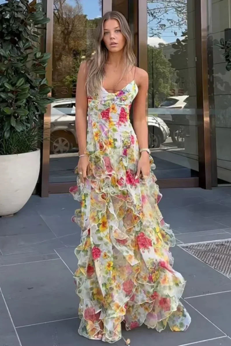 Duttini | Floral Print Ruffled Maxi Dress