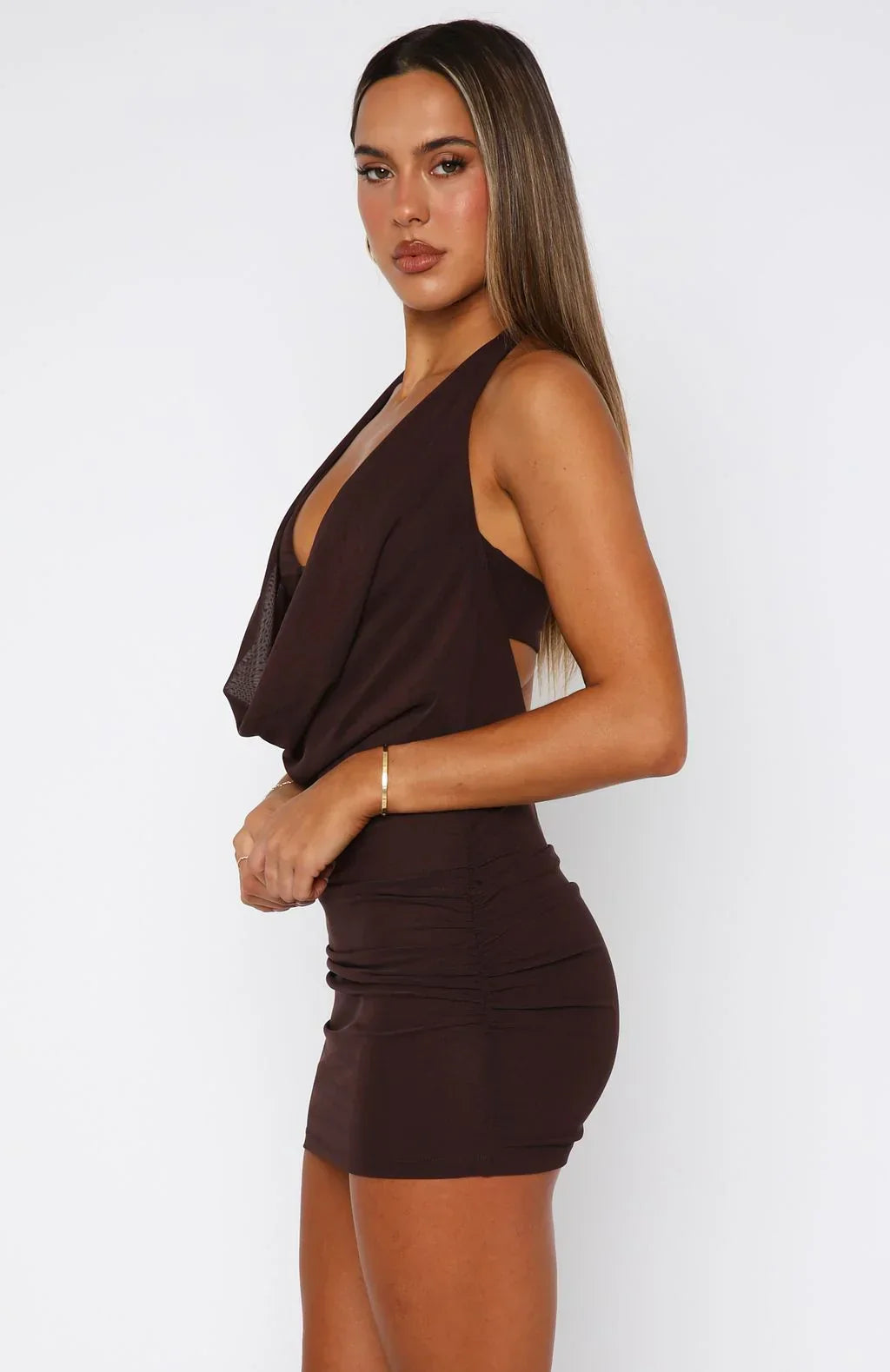 Chocolate Cowl Mini Dress