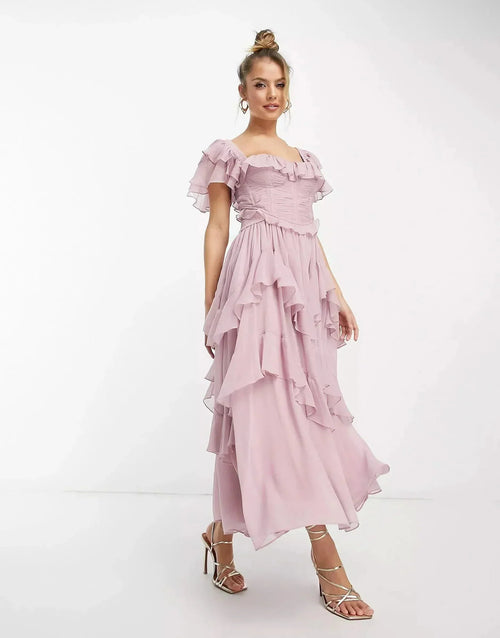 Adrienne Ruffle Midi Dress