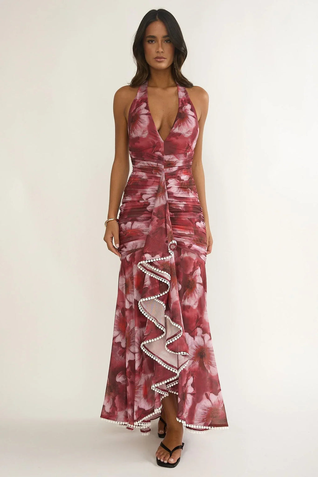 Kamilah Ruffle Maxi Dress Floral Red