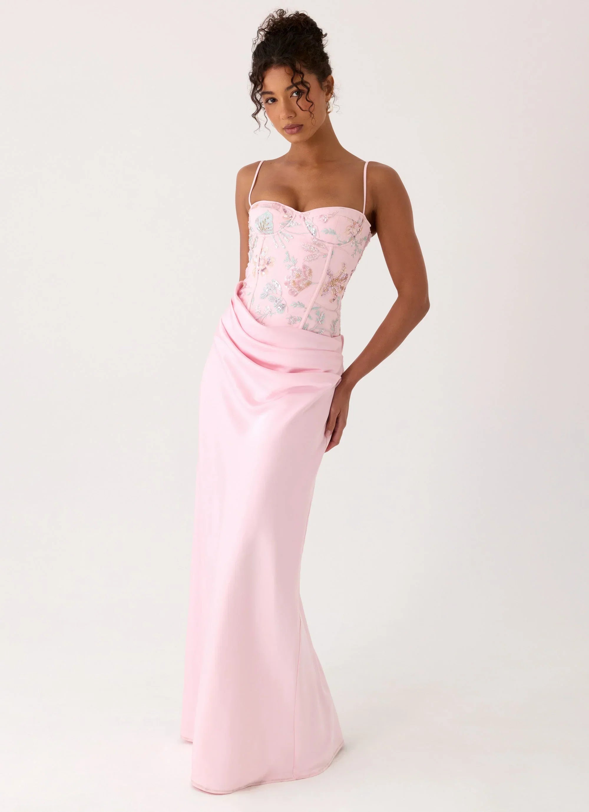 Euphoric Beaded Maxi Dress Pink