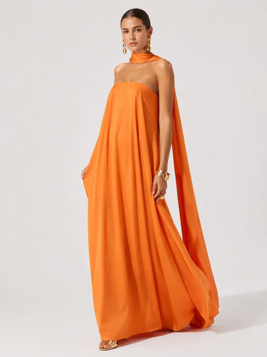Cerise | Orange High-Neck Maxi Dress With Open-Back