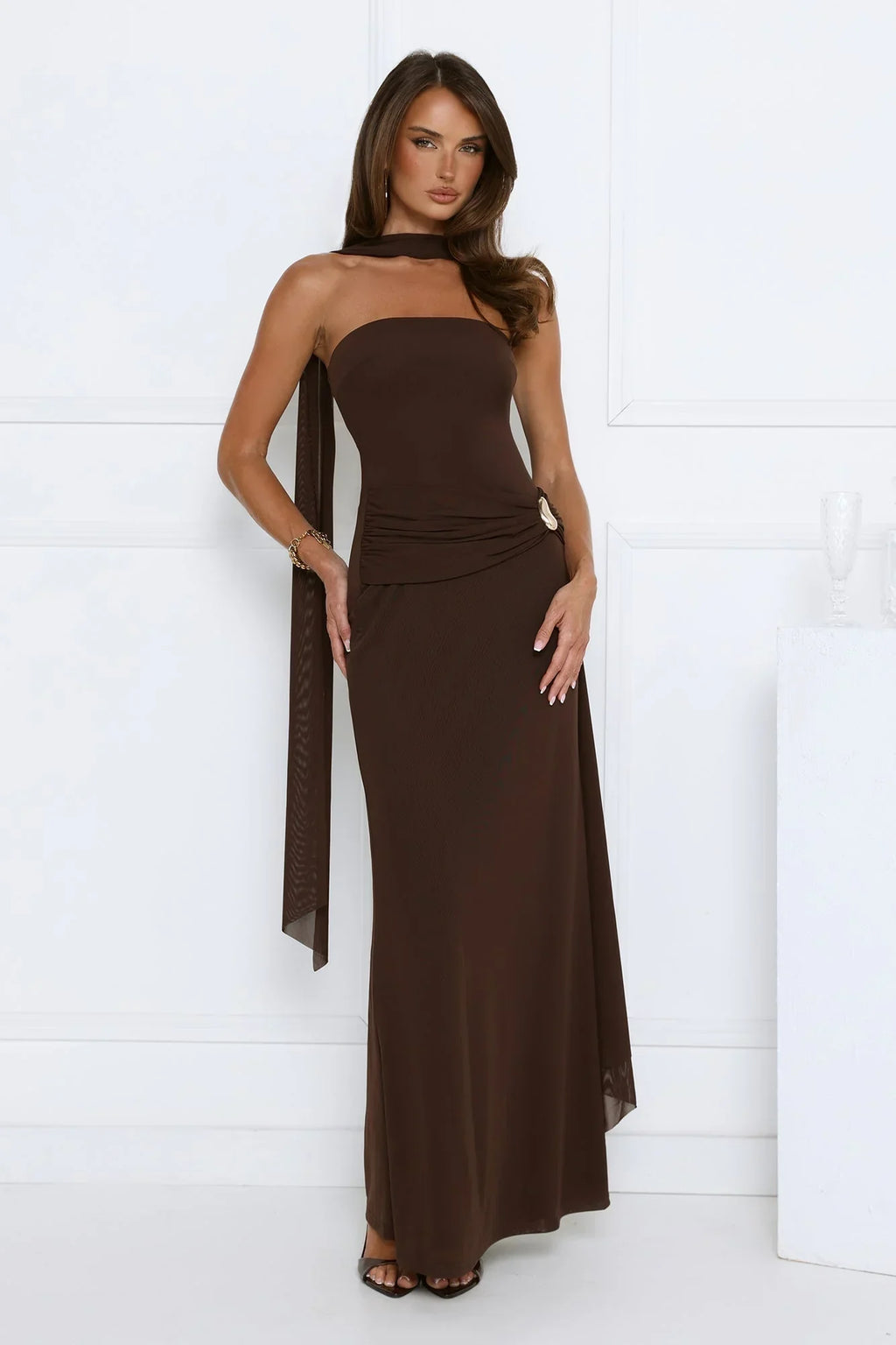 Luxe Strapless Maxi Dress Chocolate