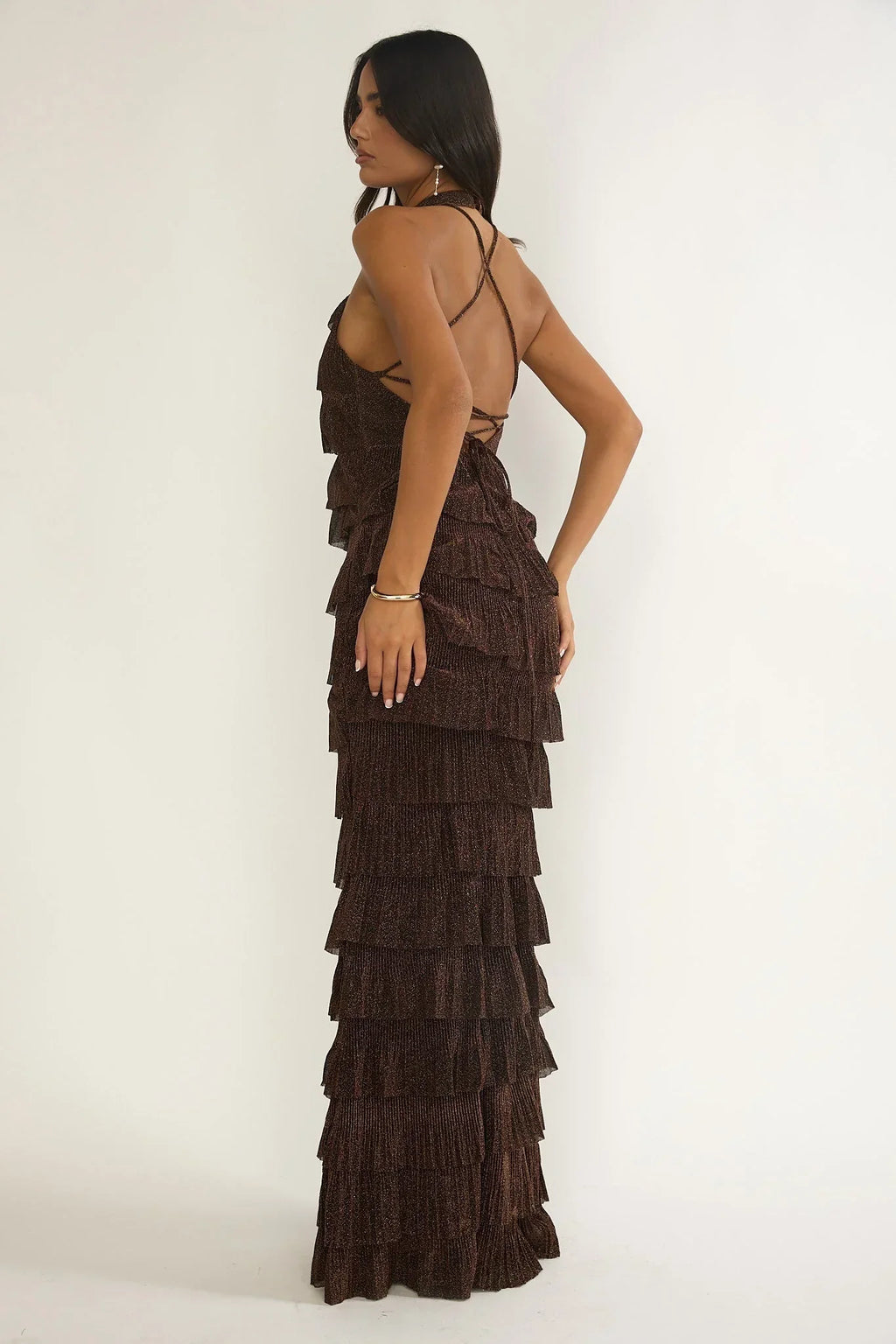 Kaelia Tiered Maxi Dress Brown