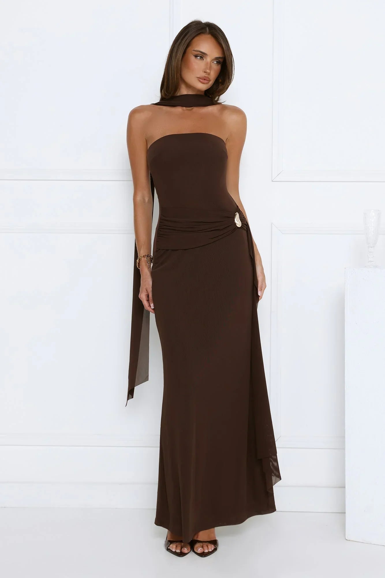 Luxe Strapless Maxi Dress Chocolate