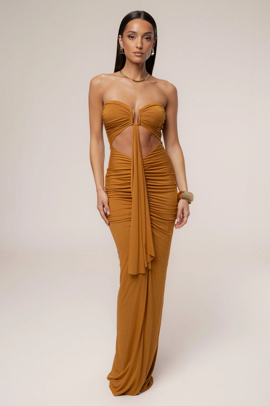 Brown Atlantis Drape Maxi Dress