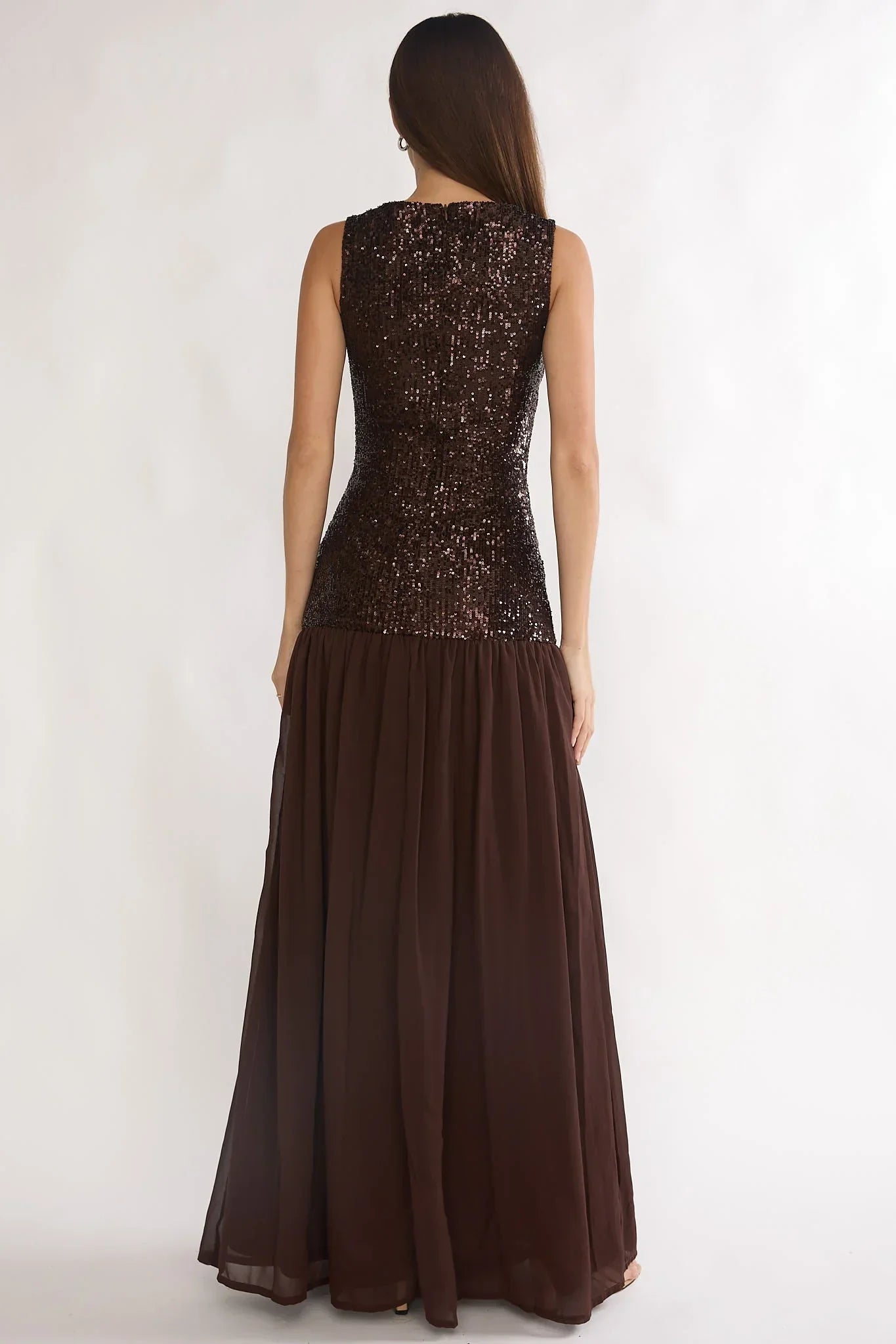 Dioris Sequin Maxi Dress Chocolate