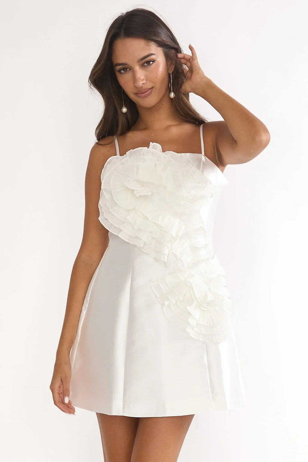 Cosmique Ruffle Mini Dress White