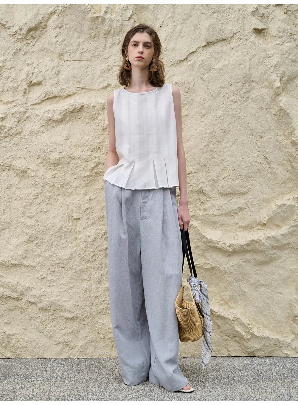 Duttini | Pleated Hem Linen Top