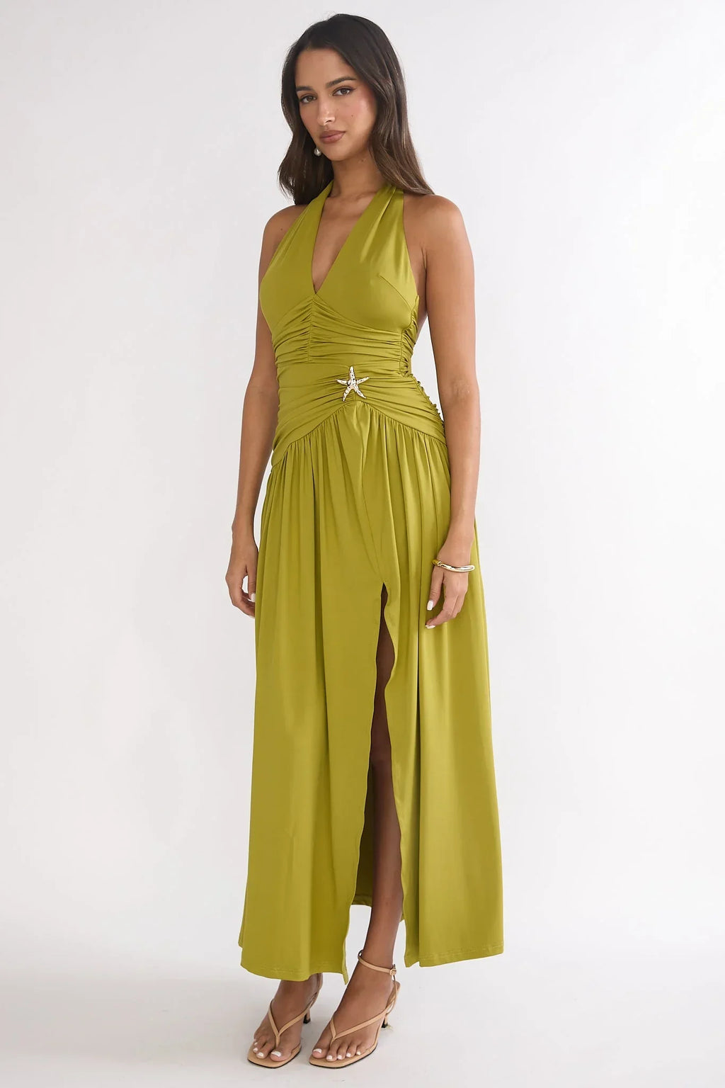 Nightbloom Halter Maxi Dress Olive