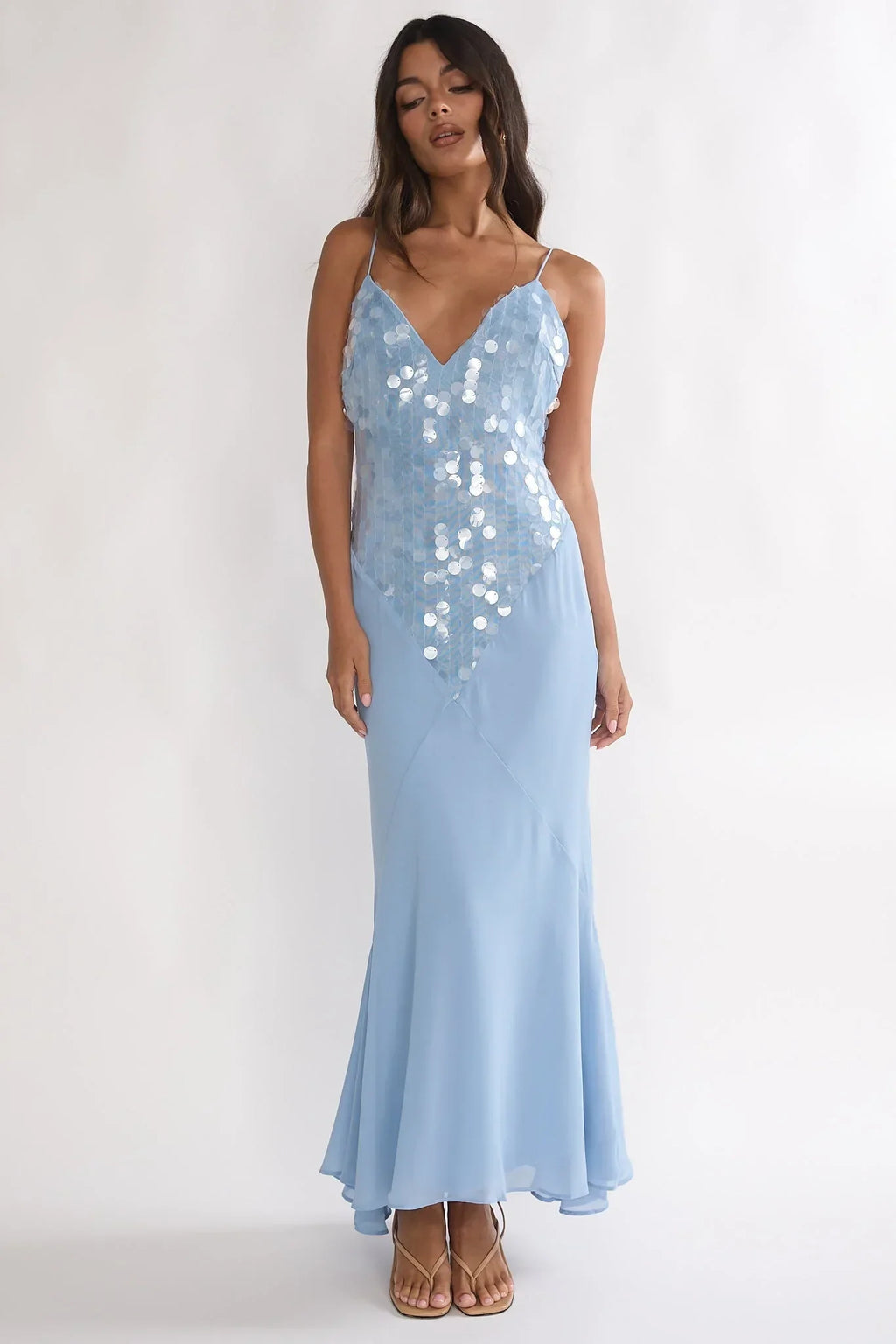 Meranda V Neck Maxi Dress Sequin Blue