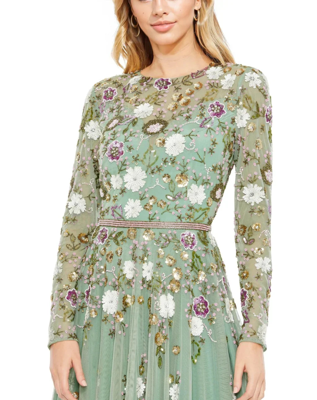 Tea Length Long Sleeve Formal Dress