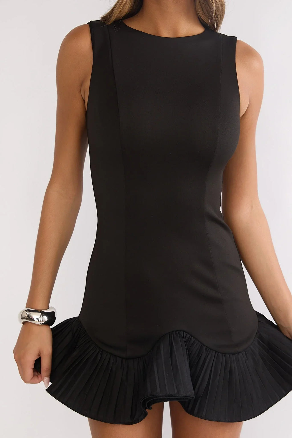 Chandelia Pleated Mini Dress Black