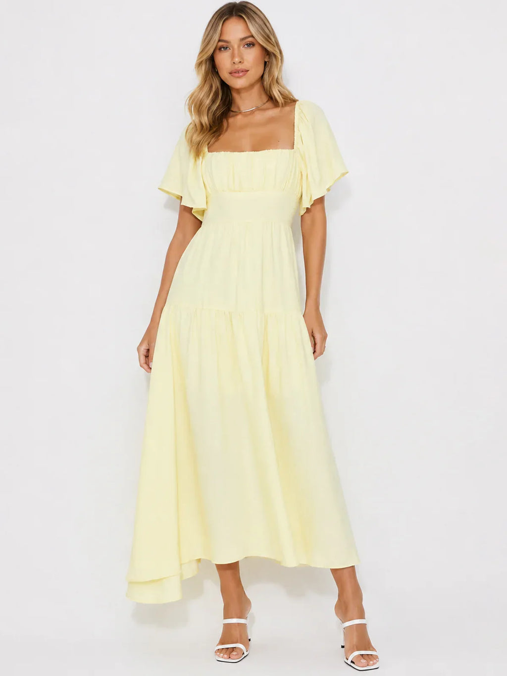 Summertime Heat Puff Sleeve Maxi Dress Yellow