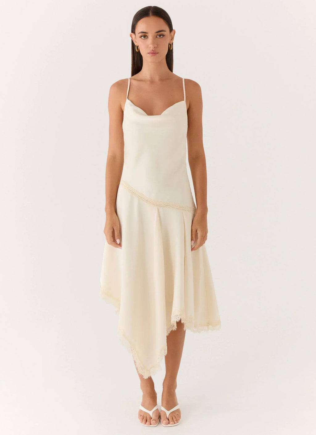 Cleosa Asymmetrical Midi Dress White