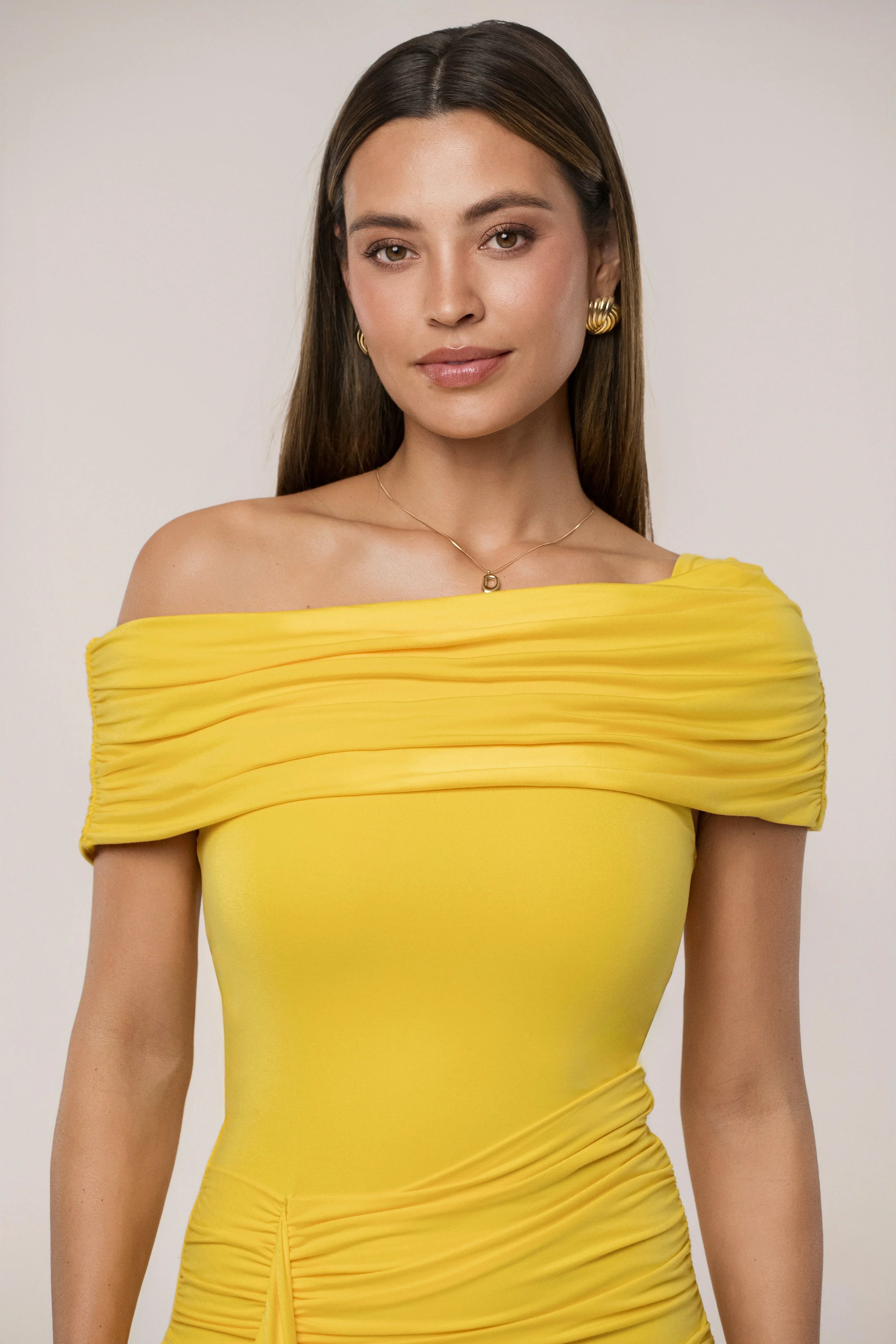 Off The Shoulder Drape Mini Dress