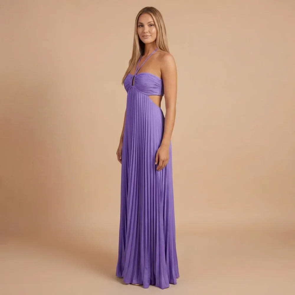 Riley Pleated Halter Maxi Dress