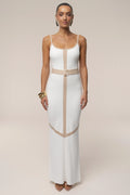 Ivory Beige Belted Cami Maxi Dress