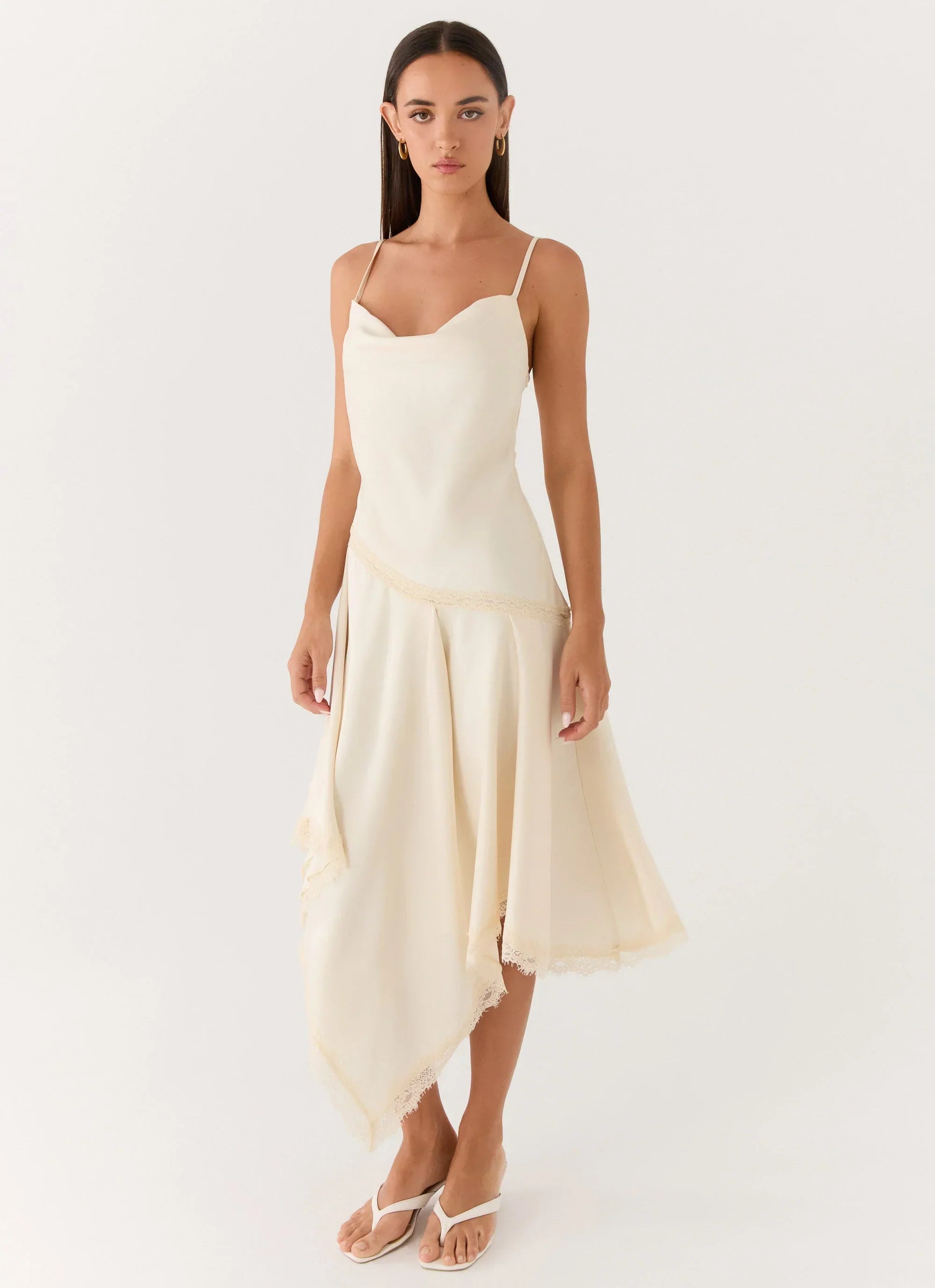Cleosa Asymmetrical Midi Dress White