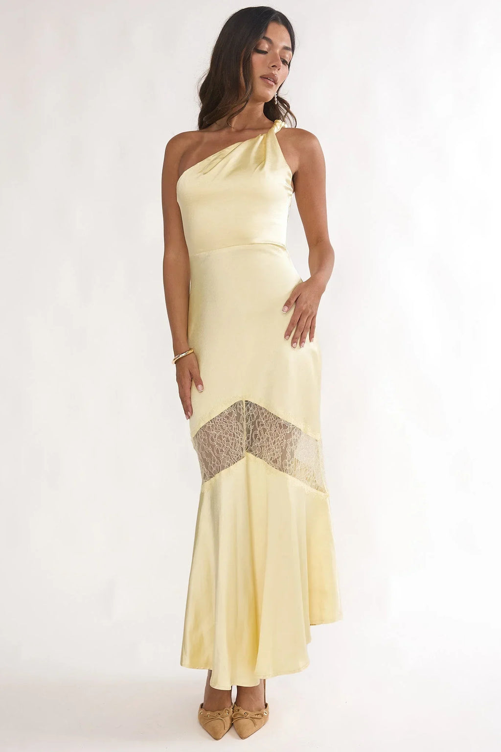 Avielle Lace One Shoulder Maxi Dress Butter