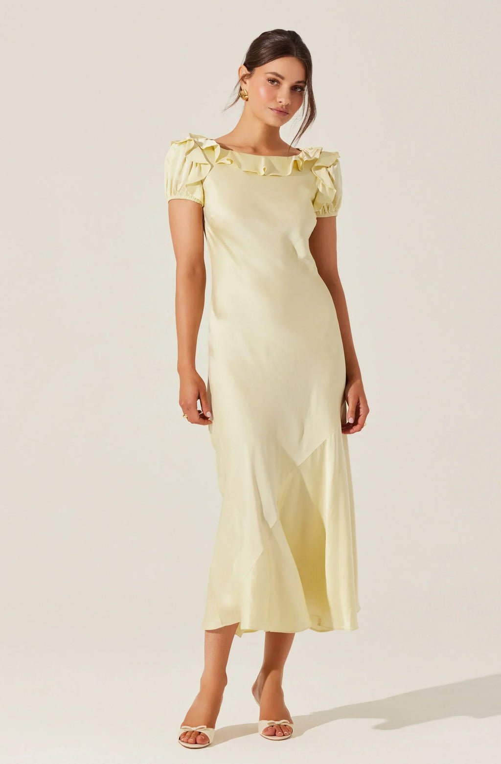 Auden Satin Ruffle Midi Dress